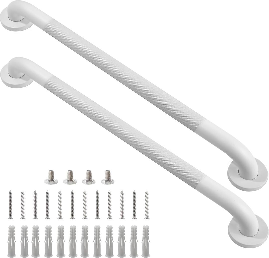Shower Grab Bar, 2 Pack 32 Inch White Bathroom Grab Bar, 1.25" Diameter 304 Stainless Steel Anti-Slip Grab Bars for Bathtubs and Showers, Handicap Shower Grab Bar for Seniors Elderly