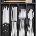 Lifewit Silverware Drawer Organizer Tray, Plastic Cutlery Storage for Kitchen Drawer, Flatware and Utensil Holder Divider for Spoons Forks Knives Tableware, 5 Compartment, Black (9.1*12.6*1.6 inch (5 Slots)