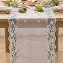 Artoid Mode Daisy Floral Light Pink Shaped Gauze Embroidery Table Runner 120 Inch 10FT, Tulle Spring Summer Kitchen Dining Table Decor for Home Party, 16" x 120"