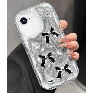 Toycamp for iPhone SE Case - for iPhone 8/7 Case Cute Women Girly Girls Glitter Phone Cover Kawaii Sparkle Bling Aesthetic Pretty Unique Design Funda for Apple SE 2nd/3rd Generation, Black Bowtie