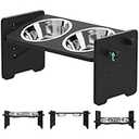 Elevated Dog Food and Water Bowls for Small Size Dogs and Cats - Adjustable Raised Dog Bowl with Stand, Durable Bamboo Dog Feeder with 2 Stainless Steel Bowls and Non-Slip Feets