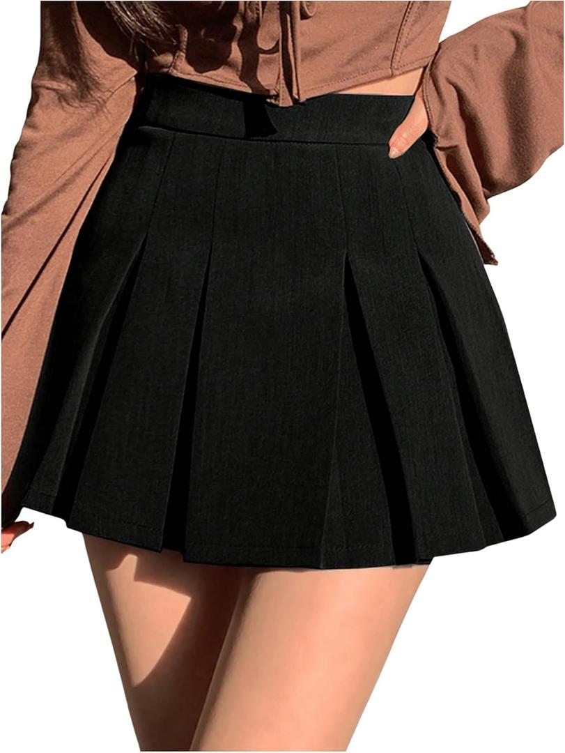 SOLY HUX Women's Pleated Skirt High Waisted A Line Casual Mini Skirts (Medium)