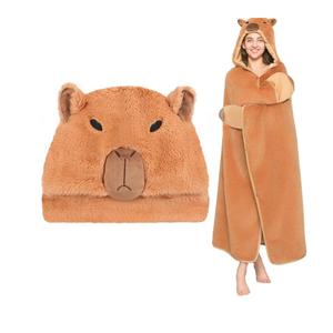 CozziPals Capybara Wearable Plush Blanket Hoodie for Women & Kids, Premium Soft Thick Sherpa & Fleece for Ultra Warmth, Throw Wrap with Giant Hood, Easy Movement, Capybara Gifts for Adults, Oversized
