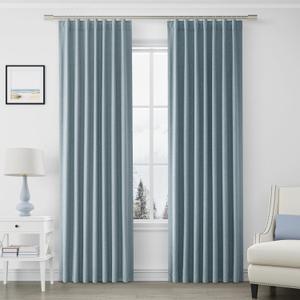Joywell Textured Linen 100% Blackout Curtains 80 Inches Long, Rod Pocket, Back Tab, Hook Belt Thermal Insulated Room Darkening Pinch Pleated Drapes for Bedroom with Hooks, (2 Panels Set,52 x 80, Blue)