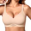 OEAK Womens Wireless Jelly Bras Scalloped Push Up No Underwire Bralette Supportive Tshirt Bra Seamless Comfortable Bras (Large, Beige Nude)
