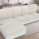 H.VERSAILTEX Sectional Couch Covers 4 Pieces Sofa Seat Cushion Covers L Shape Separate Cushion Couch Chaise Cover for Both Left/Right Sectional Couch (Seat Only: 1 Chaise + 3 Sofa, Ivory)