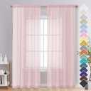 OVZME Blush Pink Sheer Curtains 84 Inches Long 2 Panels - Soft Light Filtering Window Sheer Panels for Living Room/Bedroom, Top Dual Rod Pocket, 1 Pair, Each 42Wx84L Inches