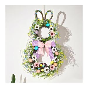 25 Inch Easter Bunny Shaped Artificial Flower Wreath with Colorful Berries Daisies Greenery Bow Knot for Front Door Easter Summer Farmhouse Wall Home Window Decor