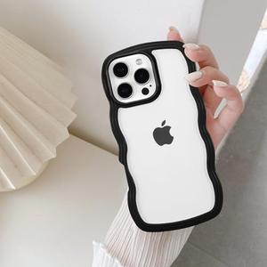QLTYPRI Compatible with iPhone 16 Pro Case, Cute Curly Wave Frame Clear Case for Girls Women, Transparent Soft Silicone TPU Bumper Shockproof Protective Phone Cover for iPhone 16 Pro - Black