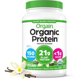 Orgain Organic Vegan Protein Powder, Vanilla Bean - 21g Plant Protein, 6g Prebiotic Fiber, No Lactose Ingredients, No Added Sugar, Non-GMO, For Shakes & Smoothies, 2.03 lb (Packaging May Vary) (EXP 01/20/28)