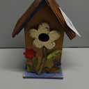 Glitzhome 10.2" H Hanging Bird House for Outdoor Patio Garden Decorative Birdhouse Pet Cottage Distressed Wooden Birdhouse, Yellow Flower