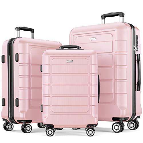 SHOWKOO Luggage Sets Expandable PC+ABS Durable Suitcase Sets Double Wheels TSA Lock Pink 3pcsб 20in24in28in