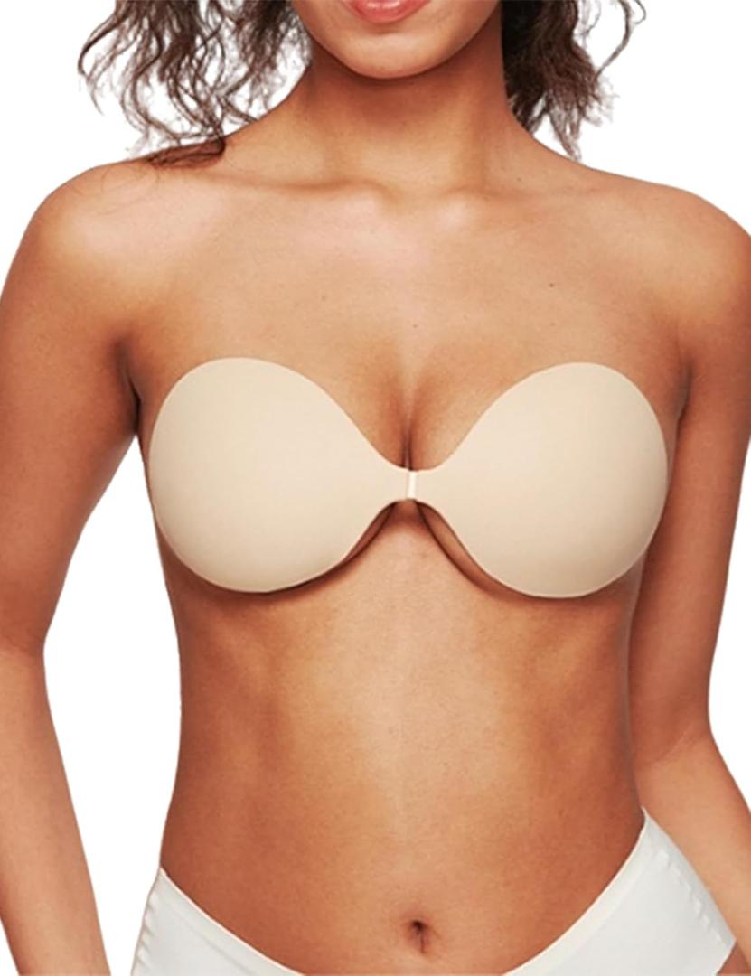 Seamless Push Up Sticky Bra Silicone Nipple Covers for Women Adhesive Bra Travel-Friendly Pack-Flat Bras (Nude) Size C
