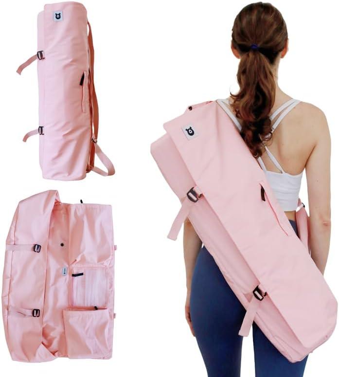 Tumaz Yoga Mat Bag | Padded Adjustable Shoulder Strap | Fits Up to 26" Mats | Multi-Pocket Storage for Essentials | Heavy-Duty G-Hook Closure | Lightweight & Durable for Yoga, Pilates & Fitness (01. Rose Pink)