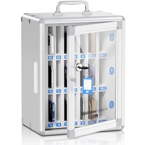 Lockbako 24 Slots Cell Phone Locker for Classroom, Portable Mobile Phone Storage Box with 【2 Different Size Slots】, Phone Lock Box Wall Mounted (Silver)