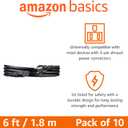 Amazon Basics PC Power Cord for Monitor, Computer, TV, 3 Prong, 18 AWG, 125 Volts, 6 feet, Black, 10-Pack, UL Listed