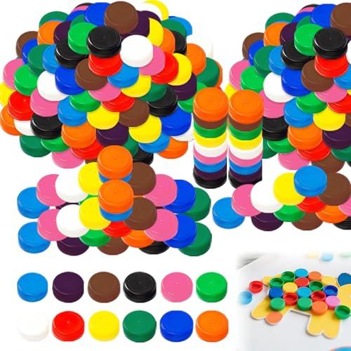 600 Pcs Colorful Plastic Bottle Caps for DIY Craft Assorted Colors Small Bottle Top Lids for Intelligence Development Stickers DIY Craft (12 Mixed Color ）