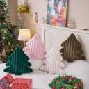 Lanpn Christmas Tree Pillows Set of 2, Christmas Decoration Wide Stripes Winter Throw Pillows Soft Cute 3D Shaped Xmas Tree Throw Cushion for Sofa Bedroom Xmas Decor (18x16 inch, Pink)