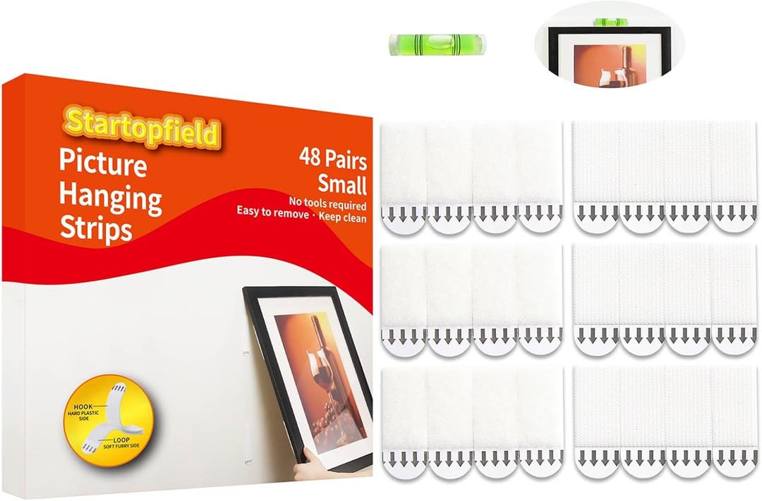 48 Pairs(96strips) Small Picture Hanging Strips Heavy Duty, Picture mounting Strips,Removable Hook and Loop Tape, Picture Hanger Damage Free,Perfect for Wall Art Hanging Frames