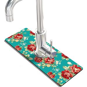 Kitchen Sink Splash Guard Faucet Mat Super Absorbent Fast Drying Mat Sink Gadgets Splash Guard Behind Faucet Drip Catcher for Kitchen (Boho Flowers, 15x5.5in)