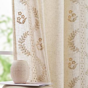 jinchan Belrose Linen Curtains for Bedroom Floral Curtains 84 Inch Length Linen Blend Beige Embroidered Drapes Farmhouse Flower Patterned Drapes for Living Room Window Treatments Set 2 Panels