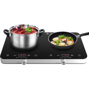Double Induction Cooktop Burner, 1800w 2 burner Induction Cooker Cooktop, 10 Temperature 9 Power Settings Portable Electric Countertop Burner Touch Stove with Child Safety Lock & Timer