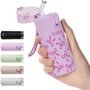 5oz Small Water Bottles with Straw, Mini Water Bottle with One-Hand Open Design, Leak-Proof Locking Lid for Hot&Cold Drinks, Small Travel Water Bottle - 100% Leakproof for School, Travel...(Bow)