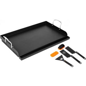 QuliMetal 25" x 16" Cast Iron Grill Griddle Kit, Pre-Seasoned Flat Top Griddle Plate with Scratch-Safe Accessories, Universal Outdoor Griddle for Gas Grill, Charcoal Grill, Camping, BBQ & Tailgating
