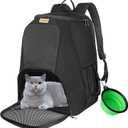 Pet Carrier Backpack for Large/Small Cats and Dogs, Puppies, Safety Features and Cushion Back Support for Travel, Hiking, Outdoor Use (Black)