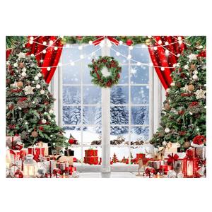 LYCGS 7X5ft Christmas Backdrop Winter Snow Scene Backdrop for Photography Christmas Window Background Xmas Tree & Party Decoration Banner X-171