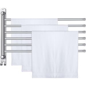 Teenyyou 20.4 Inches Swivel Towel Rack 304 Stainless Steel 6 Arms Bathroom Towel Rack Hanger Pool Holder Wall Mounted Swivel Bar Space Saving with Hook(Sliver)