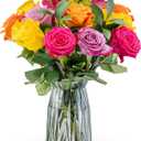 Benchmark Bouquets - Roses Bouquet Assorted Colors - Fresh Flowers for Delivery - One Dozen Long Stem Roses - Easter Flowers - Gift Roses in a Box - Birthday Flowers for Women (Glass Vase Included)
