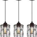 3 Pack 1 Light 5.4" Crystal Shade Hanging Kitchen Island Pendant Light Black Finish,Modern Pendant Fixture with Crystal Metal Shade for Bar,Dining Room,Living Room Over Sink (Oil-Rubbed Bronze)