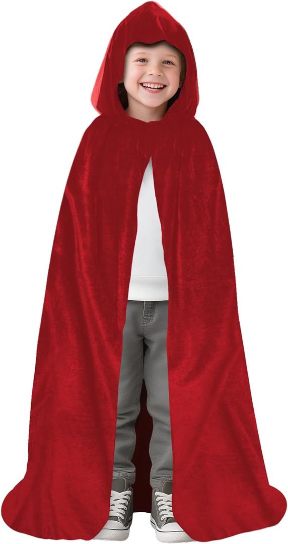 candyfouse Enchanting Halloween Kids Velvet Cloak, Premium Cosplay Cape, Magical Dress-Up Costume, Ages 3-16,Witch Vampire (100cm, Red)