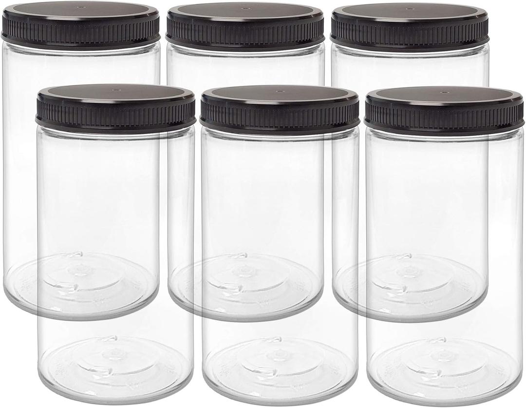 ljdeals 32 oz Clear Plastic Jars with Lids, Storage Containers, Wide Mouth PET Mason Jars, Pack of 6, BPA Free, Food Safe, Made in USA