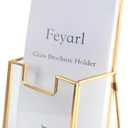 Feyarl Gold Glass Brochure Holders for 4x9 Pamphlets Literature Holder Flyer Trifold Holder Display Stand for Office Brochures Booklets Menu Magazines Literatures Journals