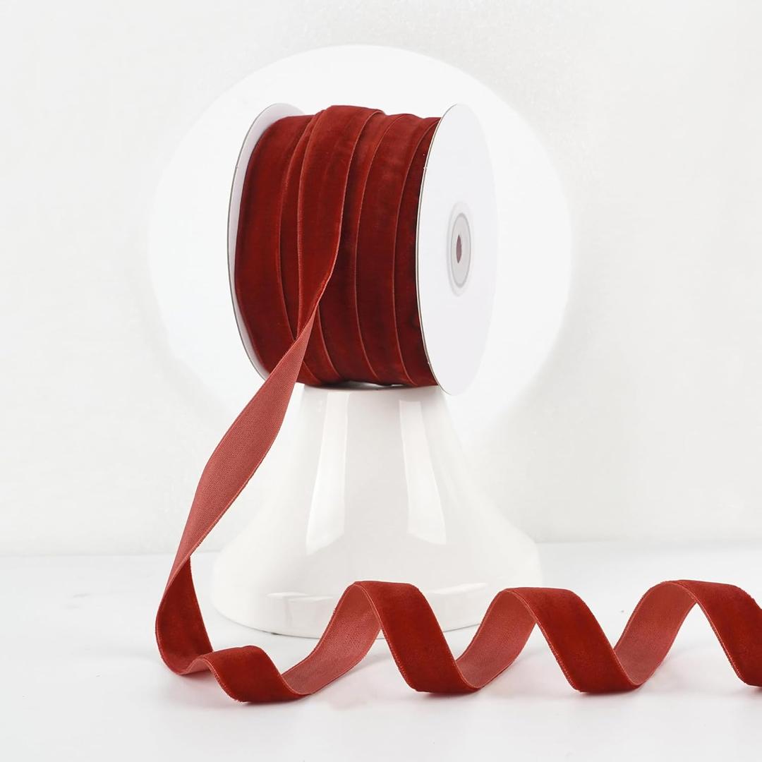 MEEDEE Rust Velvet Ribbon 5/8 Inch Single Face Nylon Velvet Ribbon 25 Yards Rust Red Velvet Ribbons for Christmas Tree, Ornaments, Gift Wrappig, Rustic Wreath, Invitations, Bouquet, Sewing Crafts