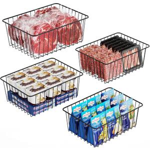 iSPECLE Upright Freezer Baskets - 4 Large Freezer Storage Basket for 8.5/11 / 11.4 cu.ft Freezer Easy Sort and Food No Longer Fall out, Upright Freezer Bins Allow Air Circulation, Black