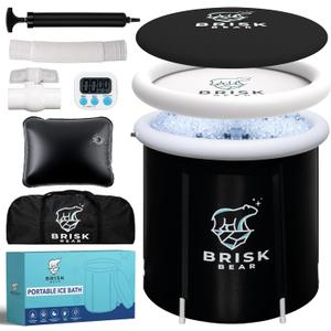 Ice Bath Tub for Athletes with Cover by Brisk Bear - Extra Large Cold Plunge Tub for Recovery - Inflatable Ice Bath Barrel Plunge Pool - Cold Plunge to Soothe Muscles - Black Ice Tub