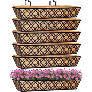 6pcs 30 Inch Window Deck with Coco Liner, 30" Window Boxes Horse Trough with Coconut Coir Liner, Metal Hanging Flower Planter Window Basket Deck Railing Planter Boxes for Outdoor Indoor Lawn