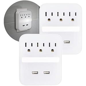 GE Pro 2-USB Port 3-Outlet Extender with Night Light, 2 Pack, Surge Protector, Charging Station, Dusk to Dawn Sensor, Automatic Shutdown, 440 Joules, 2.4 AMP/12 Watt, UL Listed, White, 50049