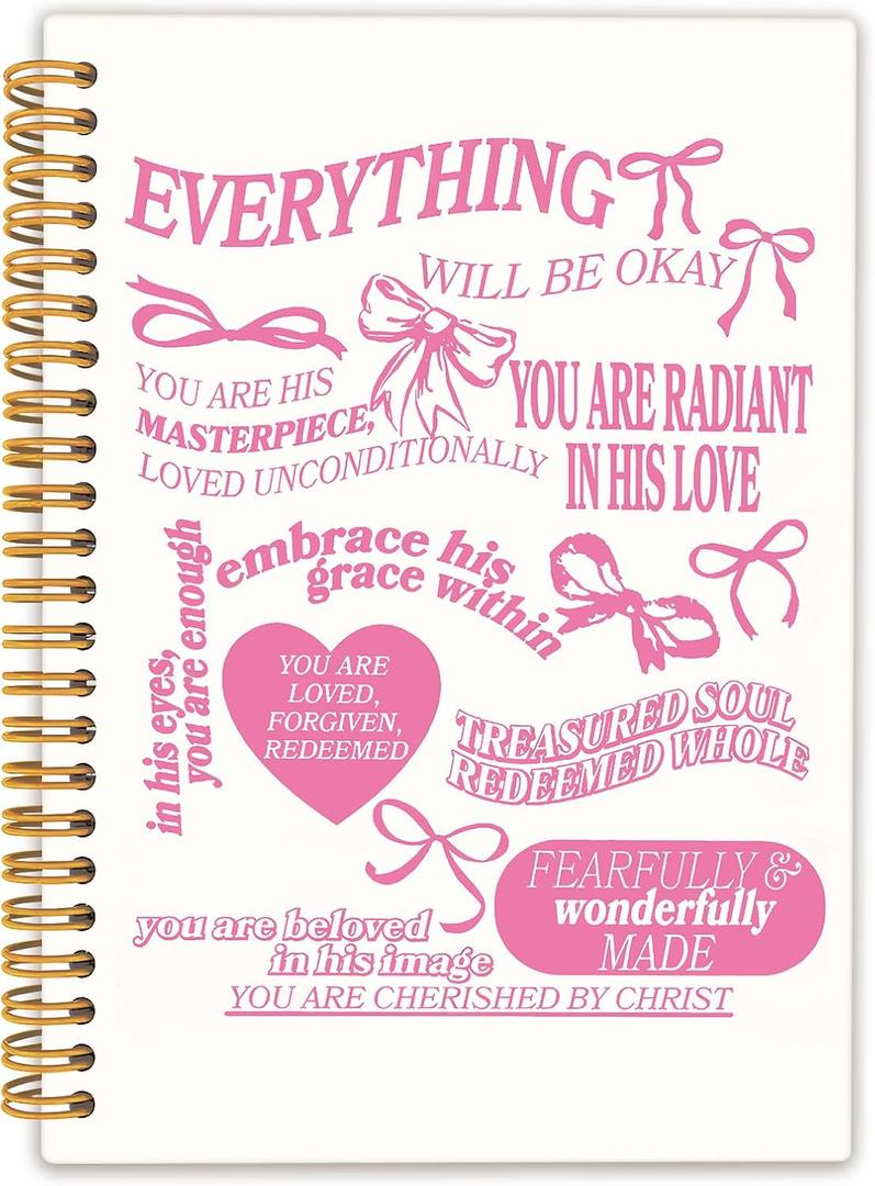 2 x Coquette Pink Bow Christian Spiral Notebook, Inspirational Bible Verse Journal Notebooks for Note Taking, Preppy Girly Pink Scripture Prayer Journal for Woman, Hardcover Notebook 5.5x8.3