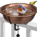 VIVOHOME Deck Mounted Bird Bath for Outside, Weather-Resistant ABS Bird Bath and Feeder with Adjustable Metal Clamp for Railing, Fence, Balcony, 1.45 Gallons, Bronze