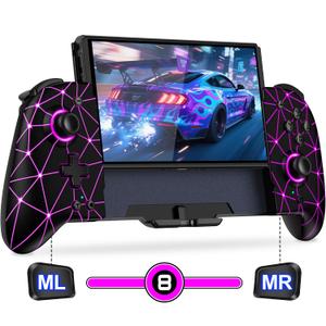 Gammeefy Switch Hall Effect - JC200 Switch Pro Controller for Nintendo Switch - One Piece Joypad with 9 Color Lights - Handheld Mode (Grid Pattern)