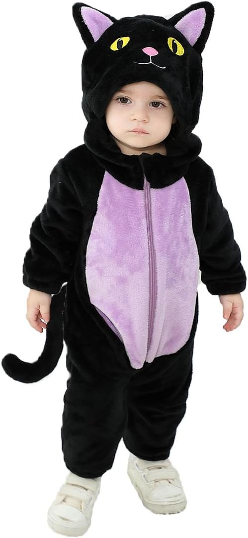 Eadrioss Black Cat Costume for Toddler Baby Girl Boy Halloween Costumes Fuzzy Warm Fall Winter Clothes Halloween Cats Outfit (3-6 Months)