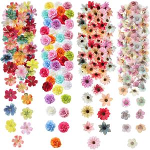 Cindeer 217 Pcs Mini Fake Heads Flowers Bulk Craft Fake Rose Daisy Heads Small Silk Artificial Flowers for Crafts Faux Decorations Flower for Art Crafts Wedding Party,2-4 cm(Charming Color)