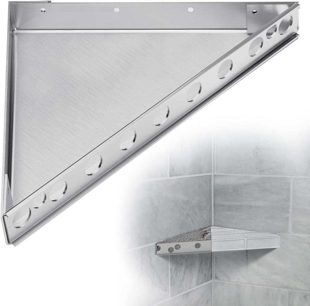 Floating Corner Shower Bench Kit - Custom Corner Shower Seat for Bathroom Remodel, Wall Mount Floating Shelf Serves as Shower Stool, Shaving Foot Rest & Storage, 17"x17"x24.5"