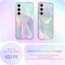 Cute Case for Samsung Galaxy S24 FE Case for Women Girls [ Compatible with Magsafe ] Clear Glitter Girly Aesthetic Rainbow Sparkly Bling Magnetic Phone Cover, Iridescent Geometry