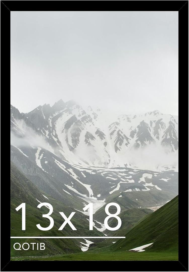 13x18 Picture Frame Black for Wall Mounting, Horizontal and Vertical Formats for Wall Hanging, Wood 13x18 Frame,Black, 1 Pack