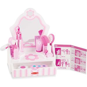 Melissa & Doug Wooden Beauty Salon Play Set, 18-Piece Vanity with Pretend Play Toys, Makeup, Mirror, Accessories & More, Preschool Toys for Girls & Boys Ages 3+ - FSC Certified